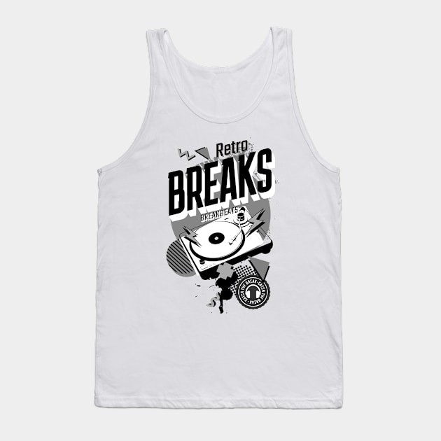 BREAKBEAT - Retro Breaks Turntable (Black/Grey) Tank Top by DISCOTHREADZ 